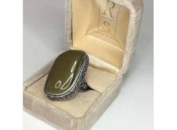 Incredible Large Sterling Silver / 925 Cocktail Ring With Amazing Filigree Work With Polished Sequoia Agate
