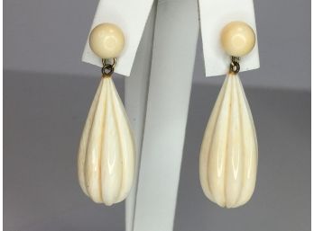 Nice Pair Antique Carved Bone Earring  - Very Well Done - We Have Several Lots Of Carved Bone In This Auction