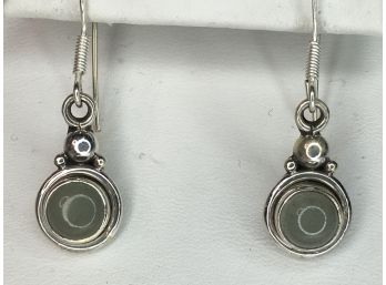 Very Pretty  Sterling Silver / 925 Earrings With Gray / Green Jade - Beautiful ! - REALLY Great Gift Idea !