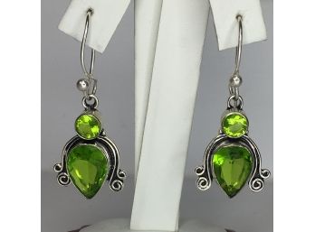 Unusual Sterling Silver / 925 With Peridot Earrings - Very Pretty - Great Gift Idea - New / Never Worn !
