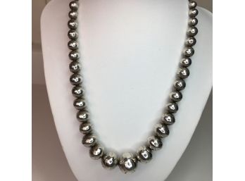 Lovely Vintage / Antique Sterling Silver / 925 Graduated Bead Necklace - Very Nice Piece - Just Polished