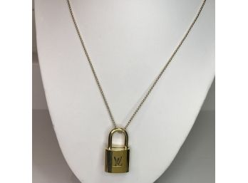 (2 OF 2) Authentic LOUIS VUITTON Lock Necklace With Two Different Chains - Highly Polished - GREAT GIFT IDEA !
