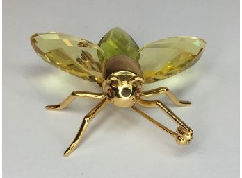 Gorgeous Sterling Silver / 925 Bee Pin With 14K Gold Overlay - With Peridot & Yellow Topaz Wings - Very Pretty