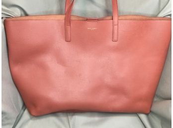 Authentic $1,250 SAINT LAURENT Tote Bag In All Salmon Leather - Made In Italy - Some Marks / Losses - NICE !