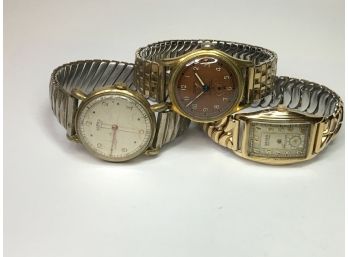Estate Fresh - Lot Of Three Antique Art Deco Watches - MULCO - ROAMER & GRUEN VERI - THIN - All Need Work