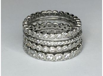 Set (1 Of 2) Set Of Four (4) Fabulous All STERLING SILVER Stacking Rings With White Zircons / CZ - NICE !