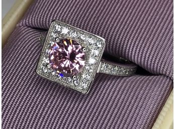 Fantastic Vintage Style 925 / Sterling Silver Ring With Pink Tourmaline And Sparkling White Topaz - Brand New