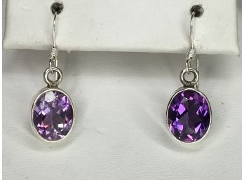 Fabulous 925 / Sterling Silver With Sparkling Intense Amethyst Earrings - New Never Worn - Great Gift !