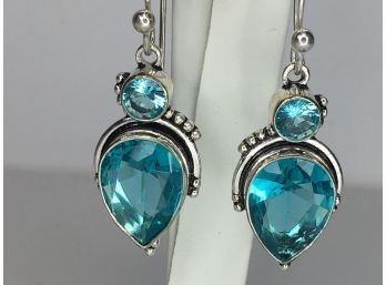 Wonderful 925 / Sterling Silver Earrings - London Blue Topaz -brand New - Never Worn - Great Gift Idea !