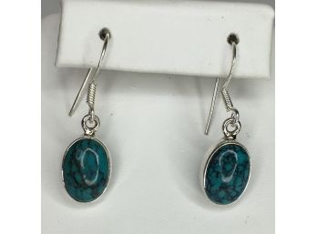 Beautiful Pair 925 / Sterling Silver & Turquoise Earrings - Never Worn - Would Make Great Gift Idea !
