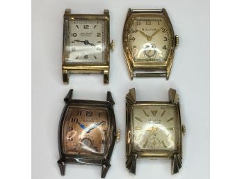 Estate Fresh - Lot Of Four 1930s - 1940s ART DECO Style Watches - 2 Bulova - 1 Benrus - 1 Waltham - TWO WORK
