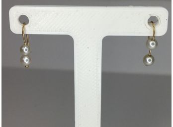 Lovely Sterling Silver With 14KT Gold Overlay Double Pearl Earrings - Never Worn - Would Make Amazing Gift