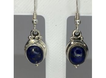 Lovely Pair Brand New Sterling Silver / 925 Earrings With Lapis Lazuli - New Never Worn - Would Be Great Gift