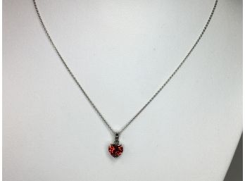 Lovely Brand New Sterling Silver / 925 With Heart Shaped Garnet Pendant - Never Worn - Would Be Great Gift !