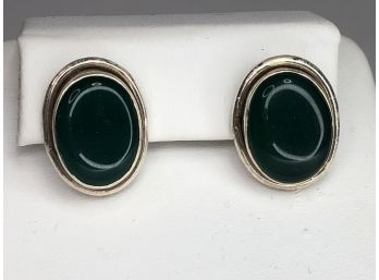 Very Nice Sterling Silver / 925 Earrings With Dark Green Quartz - Very Pretty - Lovely Gift Idea ! - NICE !