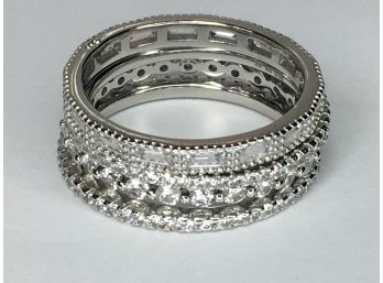 Set (2 Of 2) Set Of Four (4) Fabulous All STERLING SILVER Stacking Rings With White Zircons / CZ - NICE !