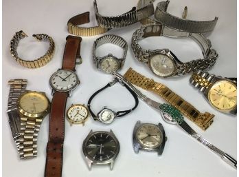 Estate Fresh - Large Group Of Vintage / Antique Watches - Waltham - Brichot - Seiko - Unichron Extra Bracelets