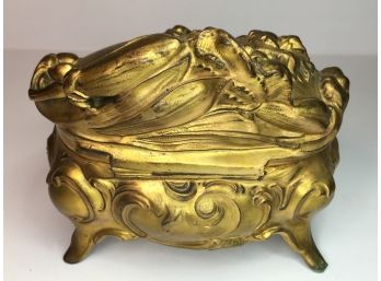 Beautiful Antique Victorian Jewelry Box / Cask - Soft Gold Original Finish - Even Has Original Lining