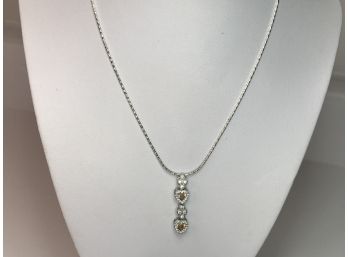 Wonderful Sterling Silver / 925 - 22' Necklace With Padparadscha Topaz Drop Pendant - Nice Piece Adjustable