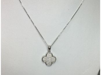 Beautiful Sterling Silver / 925 Van Cleef STYLE Alhambra Pendant With Pave Sparkling White Zircons - Nice !