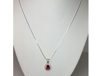 Wonderful 925 / Sterling Silver Necklace With Sterling White Zircon And Pendant - Lovely Gift Idea - Brand New