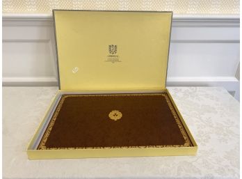ARMORIAL Brown Leather Desk Blotter Made In Paris France  Box -19'w X 14'h
