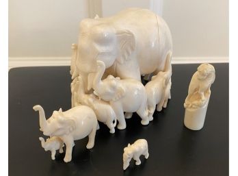 A  Beautiful Carved  Herd Of Elephants & More.