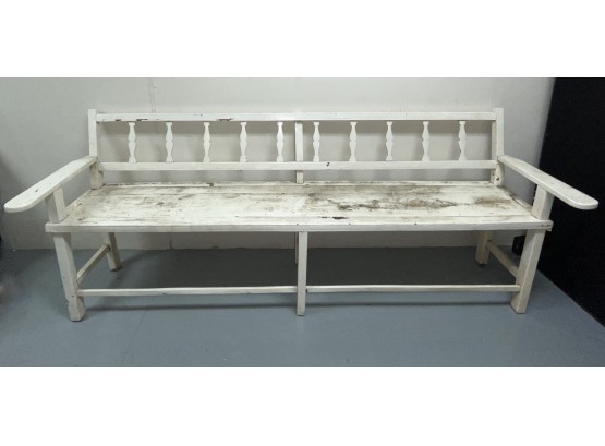 Antique Distressed White Painted Bench - Extra Long