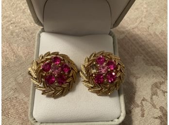 Vintage Glimmering Gold Tone And Rhinestone Earrings - Lot #22