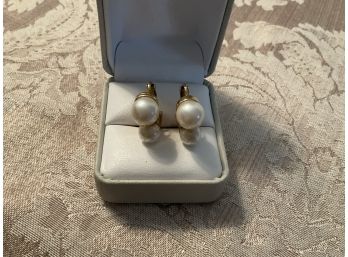 Faux Pearl And Gold Tone Earrings - Lot #17