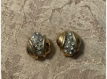 Rhinestone And Gold Tone Earrings - Lot #11