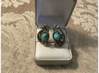 Silvered And Turquoise Colored Earrings - Lot #13