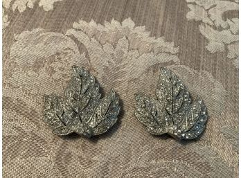 Vintage Silvered And Rhinestone Leaf Shaped Shoe Clips - Lot #16