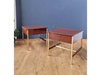 Pair 60s Rosewood & Brass Side Tables