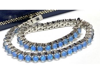 Amazing 4.25 Ct Blue Opal Tennis Bracelets Plated In 14KT White Gold