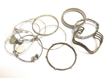 Grouping Of Silvertone Bracelets Including Alex & Ani