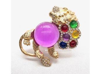 Over The Top Bejeweled Lion Brooch