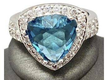 Dazzling 4.30 Ct Blue Topaz & White Sapphire Ring Size 7