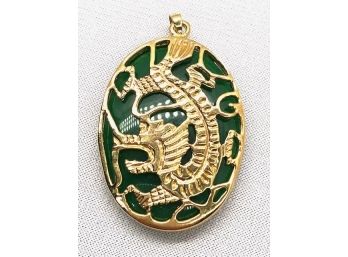 Gorgeous Solid Jade W/ 18KT Gold Plated Dragon Overlay Pendant