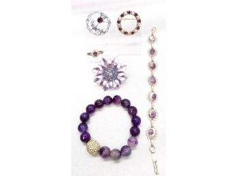Grouping Of Amethyst Jewelry Including 925