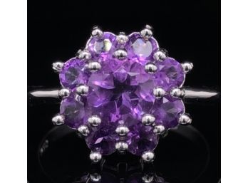 Natural 19ct Amethyst 925 Sterling Silver Ring - Size 7