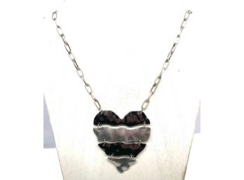 Silvertone Hammered Metal Waterfall Heart Necklace