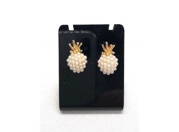 Adorable Dainty Faux Pearl & Goldtone Pineapple Earrings