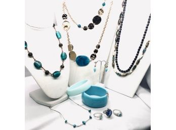 Collection Of Blue Hue Jewelry Including 925 Sterling Silver & Turquoise