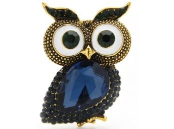 Heavily Jeweled Owl Brooch