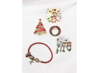 Collection Of Christmas/holiday Brooches & More