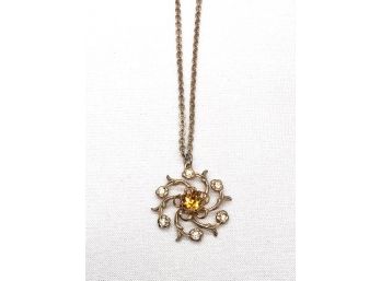 Vintage Goldtone Pendant Necklace / Citrine Color Center Stone