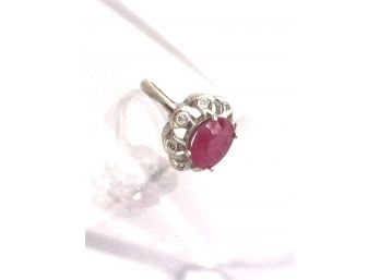 Sterling Silver (925) W/ 25 Ct Natural Ruby & Cubic Zirconia - Size 6