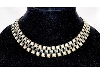 Chic Silvertone & Rhinestone Collar Necklace