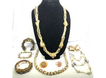 Grouping Of Sandy Tone Jewelry - 9 Pieces